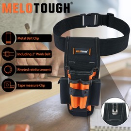 MELOTOUGH 7-Pocket Technician Pouch-Small Pocket Tool Belt Pouch with Belt Clip,Clip on Larger Pockets & Loop, Clip on-Tool Holder Accessory (Metal Belt Clip)
