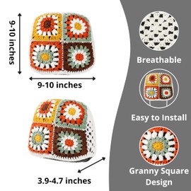 CSWCS 2PCS Crochet Seat Headrest Cover,Car Head Rest Protector,Cute Sunflower Car Accessories for Women, Universal Seat Cover Boho Car Decor Fit Sedans,SUVs,Trucks (19Multicolor-Sunflower)