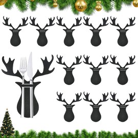 DONGSZQ Fork Christmas Decoration, Pack of 12 Cutlery Bags Christmas, Christmas Cutlery Bag, for Table Party, Ornament, Dinner, Cutlery Bags, Christmas Party Decoration