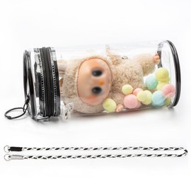 FEXIA Figure Display Case Bag, Clear Purse Carrier for Mini Collection Durable Design with Zipper Closure Keychain, Mini Figures Doll Carrying Keychain Pouch