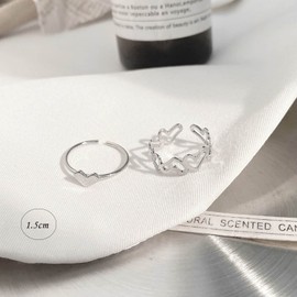 TseenYi Boho Love Heart Ankle Rings Set Open Adjustable Stacking Rings Hollow Heart Midi Finger Rings Silver Heart Link Rings Summer Beach Jewellery for Women and Girls (Pack of 2)