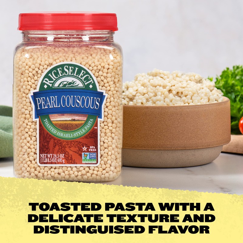 RiceSelect Pearl Couscous, Israeli-Style Wheat Couscous Pasta, Non-GMO, 24.5-Ounce Jar,