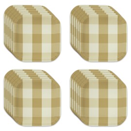 Havercamp Khaki & White Plaid Large Paper Plates (24 pcs.) 9 inch Square, Heavy Duty, Paper Plates with Beautifully Printed, Plaid Details