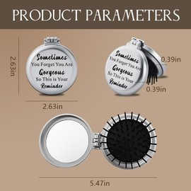 Inspirational Gifts for Best Friends Sister Coworker Unique Foldable Compact Hair Brush Round Mirror with Quotes Sometimes You Forget You Are Gorgeous Encouragement Motivational Gifts for Women Girls