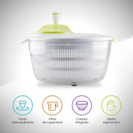 Redlemon 81190 Centrifugadora de Ensalada Escurridora de Verdura y Secadora de Lechuga con Colador Integrado Funcionamiento Giratorio