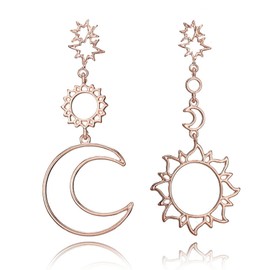 YienDoo Moon Sun Dangle Earrings Star Studs Rose Gold Charms Hoop Sun Moon Asymmetrical Crescent Sun Drop Earrings Jewelry Gift for Women