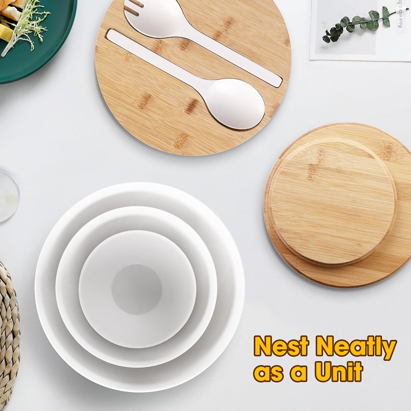 ShineMe Salad Serving Bowls with Lid and Utensils, 10" Bamboo