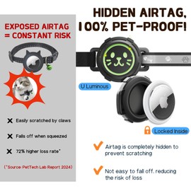 AirTag Cat Collar Non Breakaway, Reflective GPS Cat Collar Adjustable with Bell and Safety Elastic Strap for Kittens, Lightweight Cat Airtag Collar for Girl Boy Cats(Black, L)