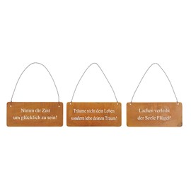 Set of 3 Wall Pictures Sayings 18 x 8 cm Sign Hanger Garden Decoration Door Sign Patina Brown Rust Decoration Wall Decoration Outdoor