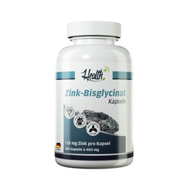 Health+ Zinc, 120 Capsules with 15 mg Zinc per Capsule, Important for Skin, Hair and Nails, Made in Germany