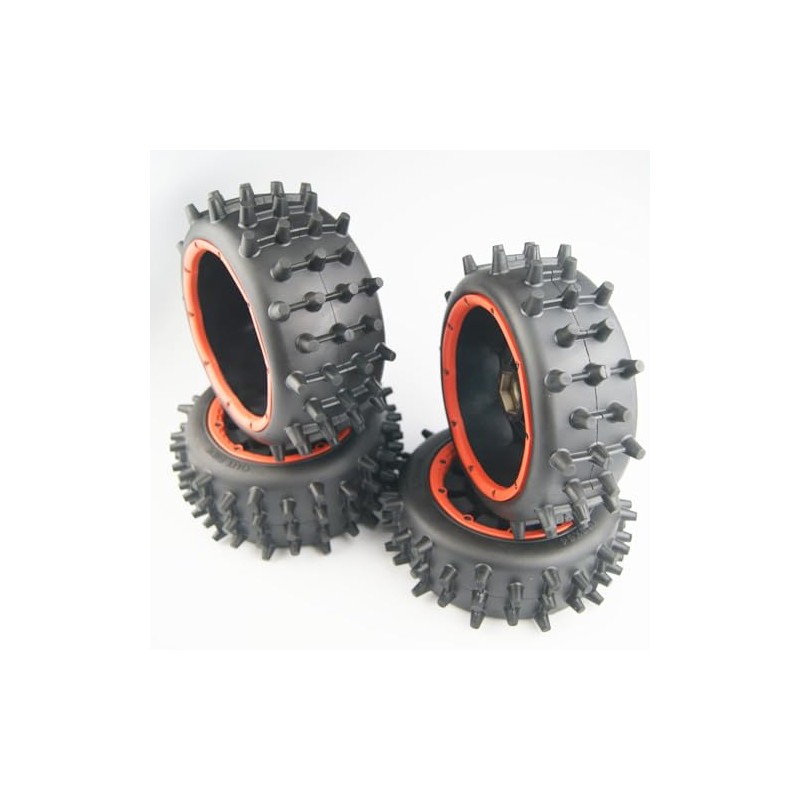 Orange Beadlock Knobby Digger Tires Wheels for Rovan HPI Baja