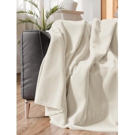 Ultra Soft Fleece Blanket Throw Size - Flannel Fleece Luxury Throw Blanket - Lightweight for Couch Bed Chair - Thick, Warm and Breathable - All Season Cozy Fuzzy, Anti-Static Microplush Bedding, Ivory