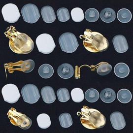 Earring Pads TPE Material (Better Than Silicone), 8 Sizes, Clear, White, Comfort Cushions for Clip-on Earrings (Kit 1)