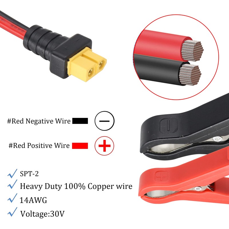 HCFeng 14AWG XT60 to Battery Alligator Clip Cable XT60 Conncter
