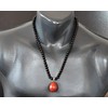 Natural Tumbled Red Jasper Pendant, Genuine Black Onyx Beaded Necklace,