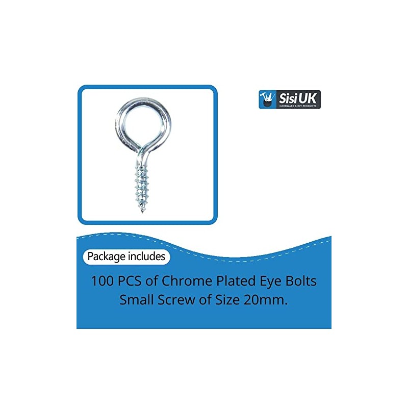 SISI UK Chrome Plated Eye Bolts Screw-in Hooks Heavy Duty