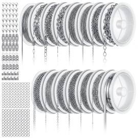 Afcabakila 15 Rolls Necklace Chains Stainless Steel Jewelry Chains Kit 118 Feet Silver for Jewelry Making DIY Necklace Bracelet Making with Jump Rings Lobster Clasps and Connectors