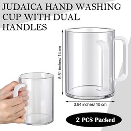 Dingion 2 Pcs Judaica Hand Washing Cup with Dual Handles Washing Cup for Netilat Yadayim 5" Acrylic Clear Negel Vasser Wash Cup for the Jewish Ritual Kohanim Holiday Gifts (White Handle)