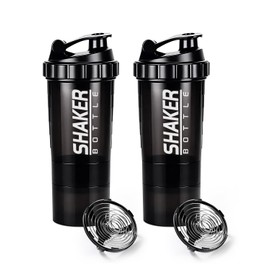 Botella Shaker para Proteina de Coctelera, Botella Deportiva Sin BPA con Mezclador & Bandeja de 3 Capas para Pastillas - Proteína en Polvo, Antidesliz