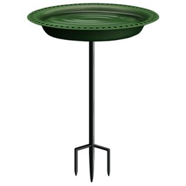Garbuildman Extra-Large Freestanding Birdbath Bowl, Detachable Decoration Spa with Metal Stake Stand & Birdfeeder for Outdoor Garden, Oval Style, Green