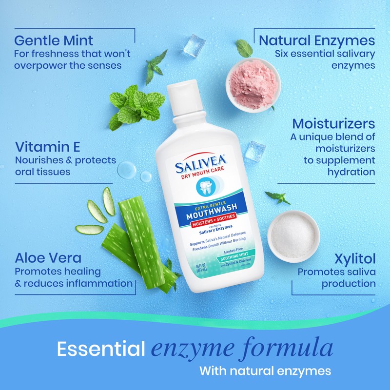 SALIVEA Dry Mouth Mouthwash - Soothing Mint Mouthwash with Natural