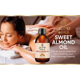 Pure World Natural Almond Oil 250ML Real 100% Pure and Undiluted. Premium Quality Almond oil – Message, Skin, Nails, Body and Face, Vegan.