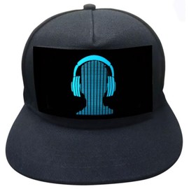 Sound Activated LED Snapback Hat, Black, One Size