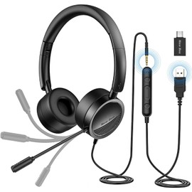 New bee PC Headset with Microphone USB/3.5 mm Business Headset Noise Cancelling & Clear Stereo Sound for Call Centre Office Telephone Conferences Skype Chat Webinar Presentations Online Courses and Music