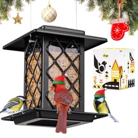 iBorn Bird Feeders for Outdoors, Metal Bird Feeder, Wild Bird Feeders for Cardinal, 2.4LBS Capacity,18cm Large Roof, Lantern Style, Black