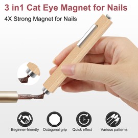 Vnjaoi 3 In 1 Nail Magnet, Multifunctional Cat Eye Gel Nail Polish Magnet with Octagonal Mahogany Shell Protective Cover for Cat Eye Nail Art Design (Original Wood)