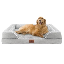Comfort Expression XL Dog Bed Waterproof, Extra Large Dog Beds Orthopedic Foam, Large Dog Beds with Bolster, Washable Dog Bed Sofa Pet Bed with Removable Cover & Non-Slip Bottom(X-Large,Grey White)