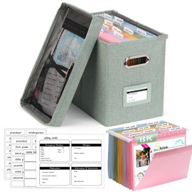 DOSTATNI School Years Organizer Kit K-12 School Years Memory Keeper with 15 Hanging File Folders Plastic 4 different Labels Memory Keepsake Box for kids Storage Pictures File Keeper (Letter Size)