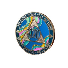47 Year AA Medallion Marble Tahiti Teal Pink Gold Sobriety Chip