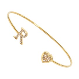 Initial Gold Bangle Bracelets for Women, Dainty 18K Gold Plated Gold Heart Initial Bracelets Cuff Gift Jewelry for Women Bridesmaid