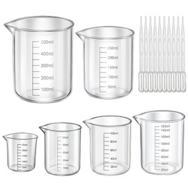 Measuring Cups Set, Precision Heat Resistant Measuring Cups Small, 6 Measuring Cups 25 ml 50 ml 100 ml 150 ml 250 ml 500 ml with 10 Pipettes, Measuring Cups, for Laboratory Kitchen and Industrial