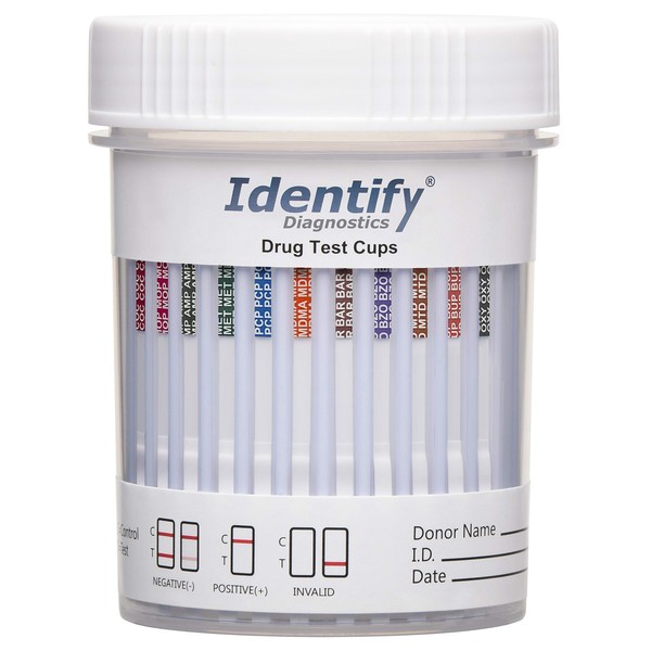 5 Pack Identify Diagnostics 12 Panel Drug Test Cup with BUP - Testing Instantly for 12 Different Drugs THC, COC, OXY, MDMA, BUP, MOP, AMP, BAR, BZO, MET, MTD, PCP ID-CP12-BUP (5)