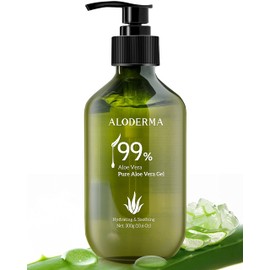 Aloderma 99% Organic Aloe Vera Gel for Skin Made within 12 Hours of Harvest, Organic Aloe Vera Gel for Sunburn Relief, Natural, Soothing Hydrating Aloe Vera for Face & Hair, Lightweight Gel, 10.6oz