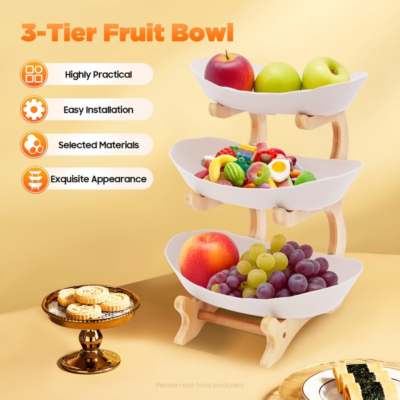 Gbonklong 3 Tier Fruit Bowl Basket, Plastic Oval Bowl Set