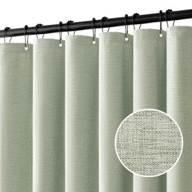 MIULEE Extra Long Spring Linen Shower Curtain 96 Inches Long with 12 Metal Hooks Modern Washable Fabric Curtain Set Waterproof Thick Cloth Shower Curtains for Bathroom Hotel Bathtub, Light Sage Green