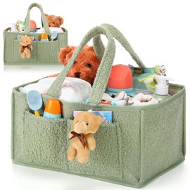 Teenyyou 2 Pcs Large Baby Diaper Caddy Organizers Nursery Diaper Storage Bin with Handle Doll Ornament Portable Baby Basket for Changing Table Shower Favor Car New Mom 13. 8" x 9. 8" x 7. 1"(Green)