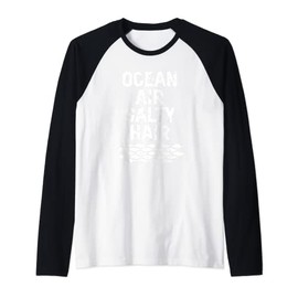 Ocean Air Salty Hair Cute Summer Beach Waves Raglan Baseball Tee