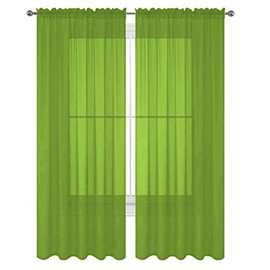 Luxury Discounts 2 PC Solid Rod Pocket Sheer Window Curtain Treatment Drape Voile Panels in Variety of Colors (55"x36", Lime Green)