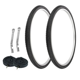 PRO+ Pair of Bicycle TIRE 700 X 38 Black/Black SIDEWALL (2) Tires W/Heavy Duty Tubes 48MM Presta Valve & Steel TIRE LEVERS P-173