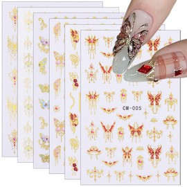 6 Sheets Butterfly Nail Art Stickers Gold Nail Decals 3D Self-Adhesive Holographic Luxury Butterflies Design Nail Supplies Liquid Butterfly for Women Girls Acrylic Manicure Decorations Accessories