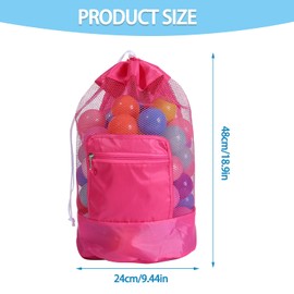 Yharnamite 2 Pcs Beach Toy Backpacks, Foldable Mesh Drawstring Backpack Portable Large Mesh Beach Bag for Kids, Men, Women, Pool, Gym, Sports (Blue&Red)