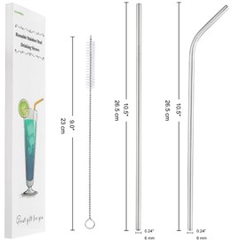 Set of 4 Reusable Metal Straws, 10.5'' Long Stainless Steel Straw with Cleaning Brushes and Case, Drinking for 30 oz and 20 oz Tumblers.