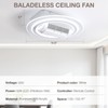 Bladeless Ceiling Fans with Lights, 20" Modern Flush Mount Ceiling