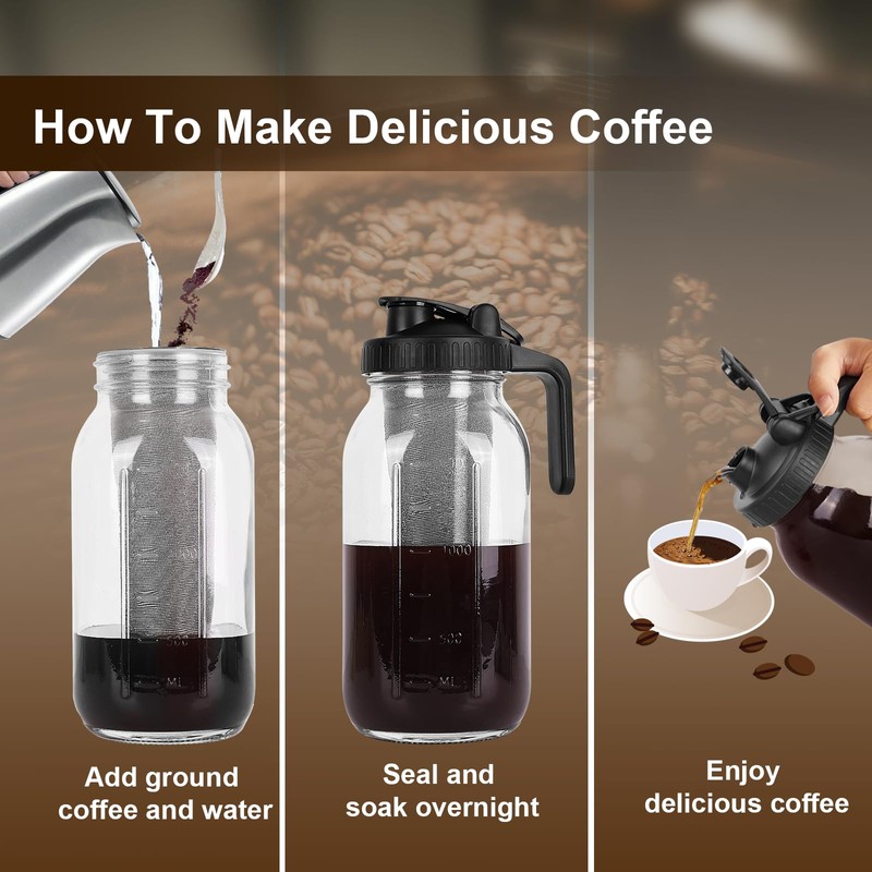 Cold Brew Coffee Maker - 64 Oz Heavy-Duty Glass Mason