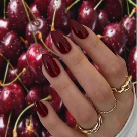 24pcs Short Red False Nails, Glossy Removable Fake Nails with Glue Elegant Full Cover Nails Women Girls Nail Art Accessories, Stick on Nails in 10 Sizes
