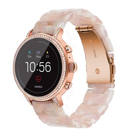 iLVANYA Watchband for Fossil Women's Gen 5E 42mm /Women's Gen 6 42mm/ Gen 4 Venture HR Bands,18mm Pearl Resin Band Quick Release Strap for Fossil Venture Gen 4 HR/Gen 3(Pink)